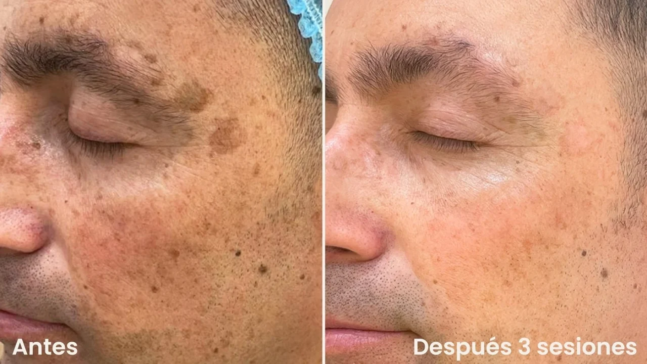 Láser Colormax antes y después en manchas de rostro - Botoshop Bogotá