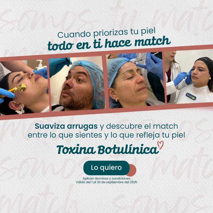 Comparativa facial femenina mostrando mejora en hidratación y luminosidad tras tratamiento estético no invasivo, junto a mensaje promocional