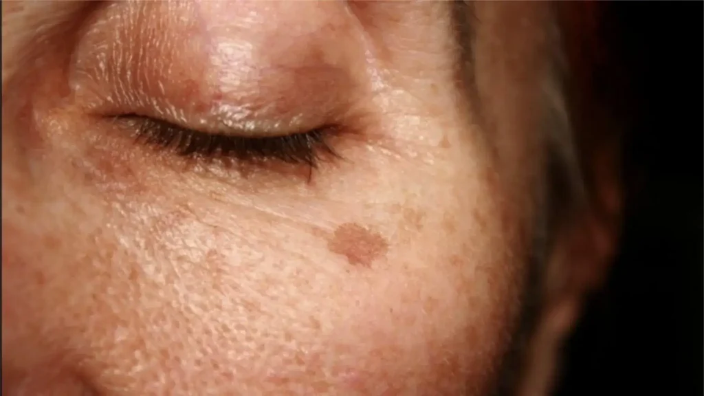 Mujer con mancha de melasma en su mejilla